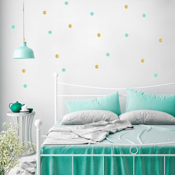 Samolepky na zeď Polka dots, mentolové a zlaté