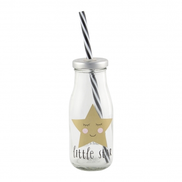 Skleněná lahev na mléko s brčkem, Little Star