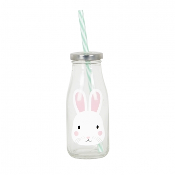 Skleněná lahev na mléko s brčkem, Bertie Bunny